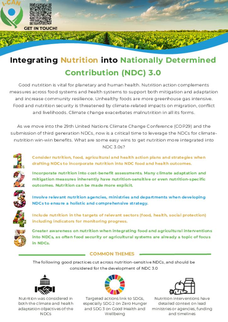Mengintegrasikan Nutrisi ke dalam Kontribusi yang Ditentukan Secara Nasional (NDC) 3.0 Mengintegrasikan Nutrisi ke dalam Kontribusi yang Ditentukan Secara Nasional (NDC) 3.0